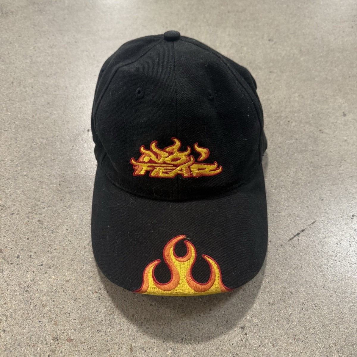 Vintage No Fear Hat Black With Flames 90s Size L/XL Y2K Mens
