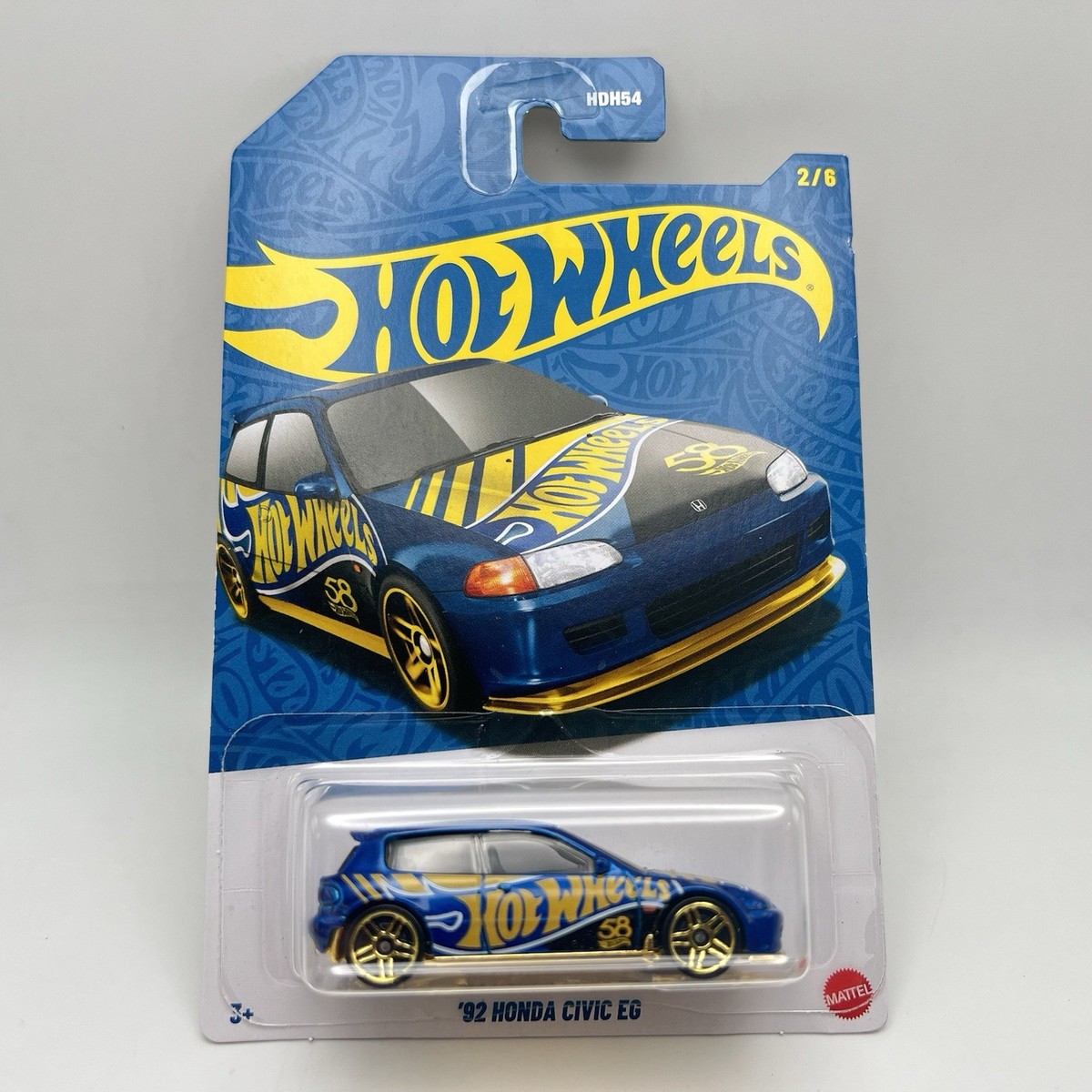 🔥2026 Hot Wheels 58th Anniversary Blue and Gold #2 '92 Honda