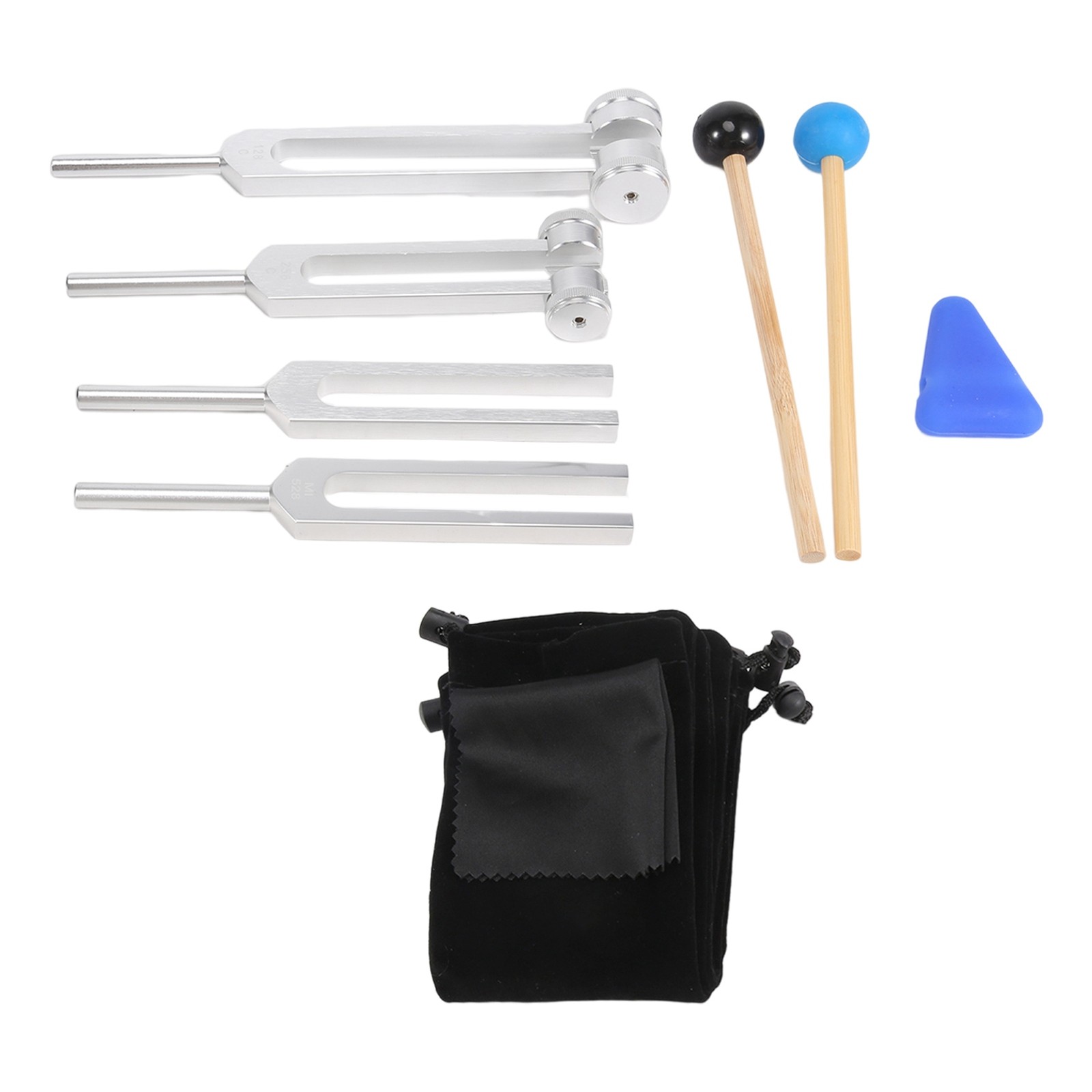 4 Pack Tuning Fork Set(128 Hz,256 Hz,512 Hz,528 Hz)with Tuning Fork Hammer3039