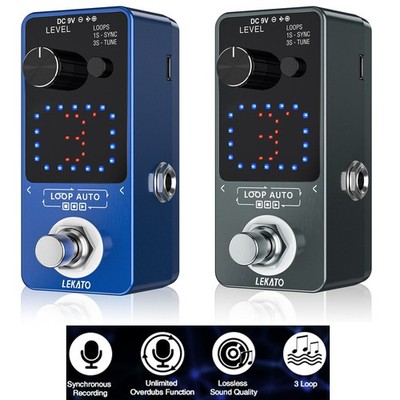 LEKATO Looper Pedal w/LED Screen Unlimited Overdubs 3 Loop 18 Minute Record Time