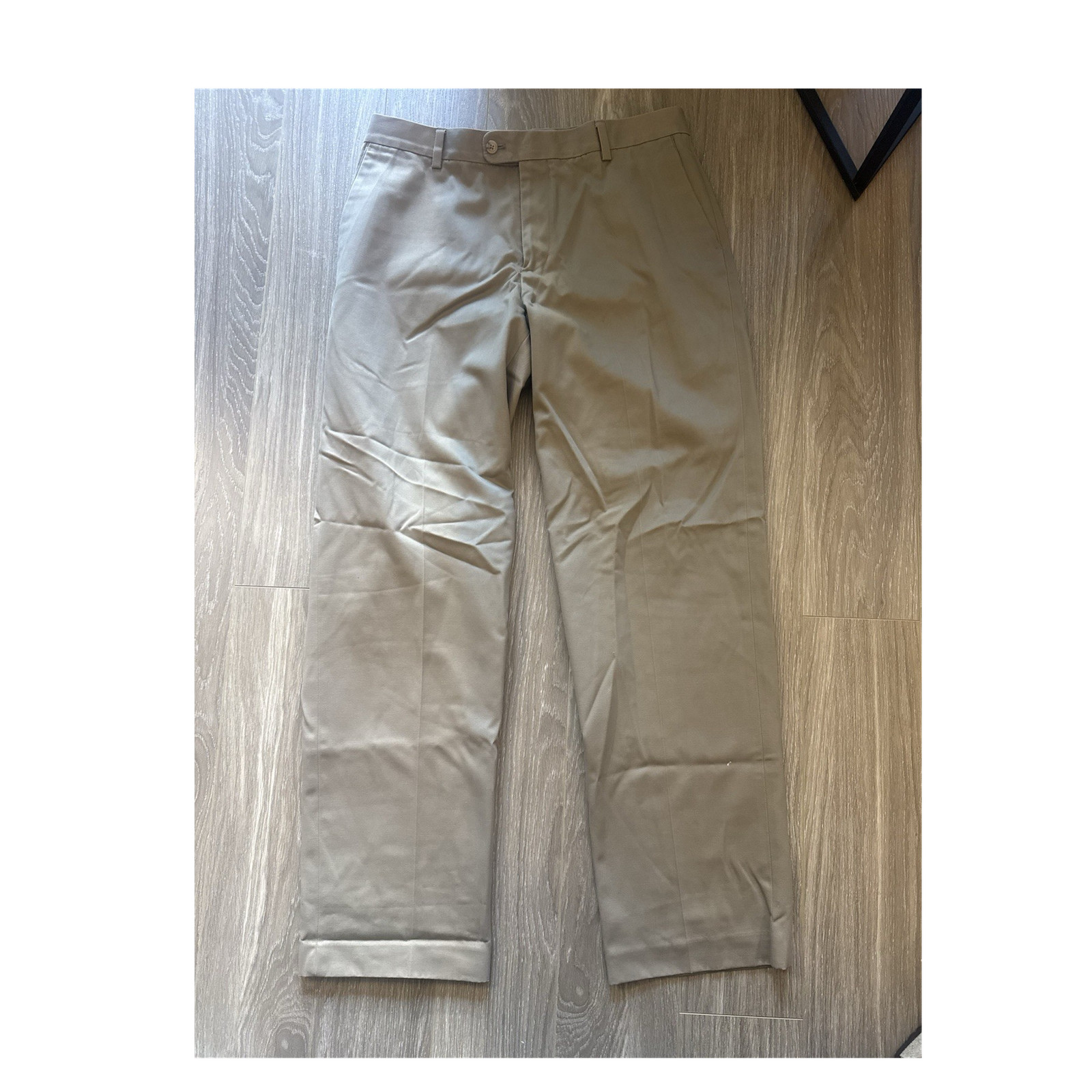 Kirkland Signature Men's Beige Chino Pants 34x34 Twill Straight Leg Flat Front