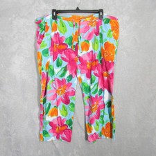 Jams World Allure Pink Floral Print Rayon Capri Pants Women Large Beach Tropical