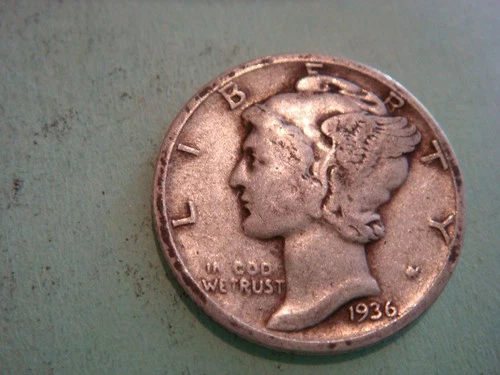 1936 P  Mercury Dime - Fine cond album filler , actual coin in photo