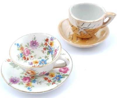 Miniatur Teetasse Untertasse Bone China handbemalt Vintage EB Foley & Lustre Set 