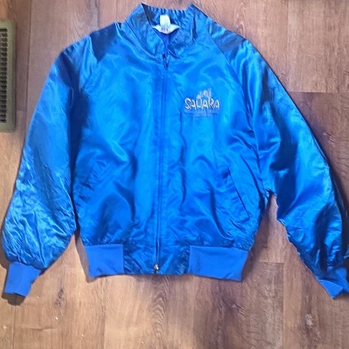 Vintage Sahara Hotel Casino Las Vegas  Blue Satin Bomber Jacket WestArk USA M - product listing photo