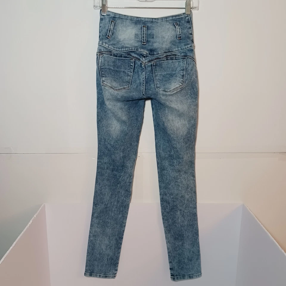 Pantalones de mezclilla Franka Butt Lifting para mujer Jr talla 3 azul lavado ácido ajustados tiro alto 24X31 Foto 2 de 4