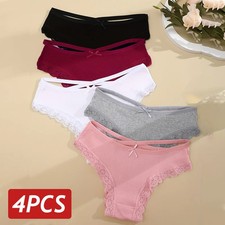 Low Rise Cotton Brief Panties Lace Hollow Stretch Breathable Soft Comfort 4PCS