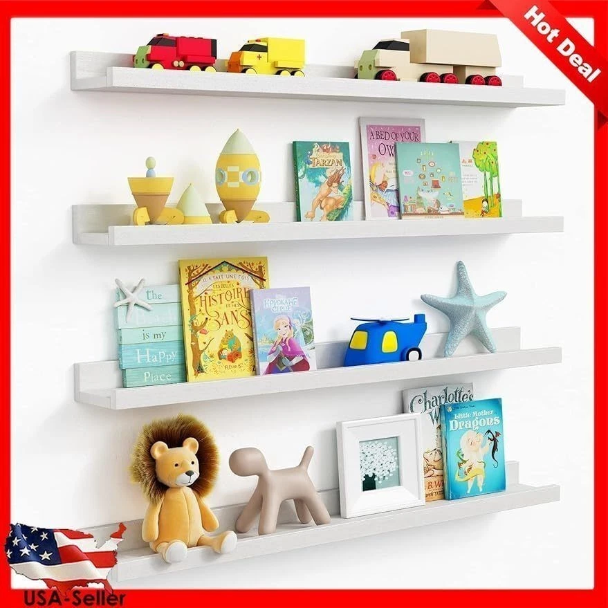 36 In Long Floating Shelves Kids Bookshelf Wall Mounted Storage Toys Books Set 4
