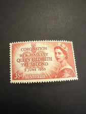 1953 Pre-Decimal Coronation Queen Elizabeth II 3 1/2d Red Stamp MLH No WMK