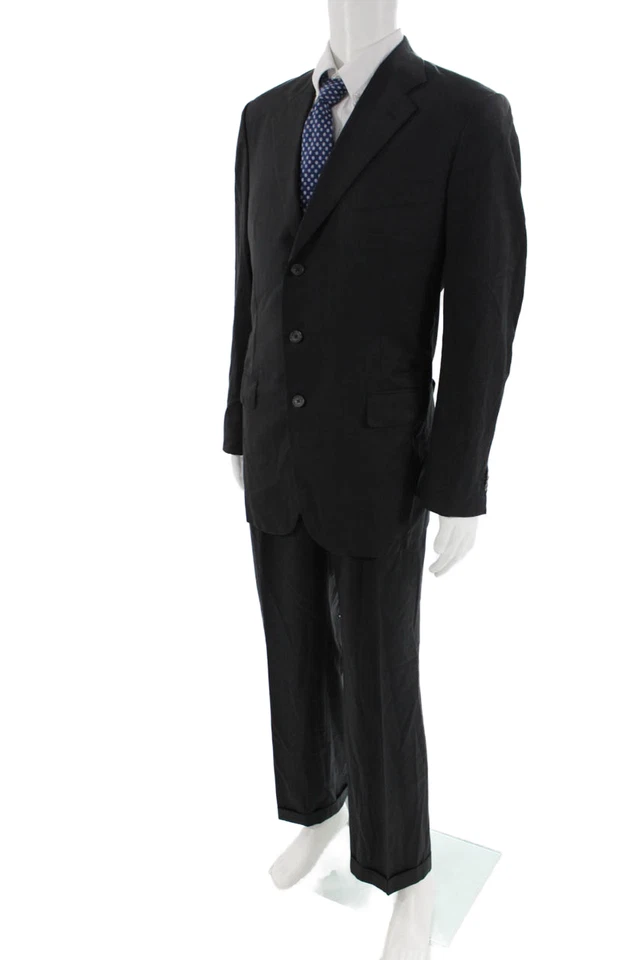 Belvest Para Hombres Lana Rayas Estampado Abotonado Blazer Pantalones Traje Conjunto Negro Talla 44 EUR Foto 4 de 4