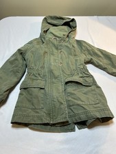 Old Navy Girls Lines Spring Jacket Button Up Hooded In Army Green Color Size 3T