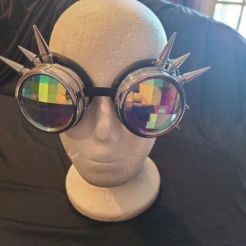 GloFX Silver Spike Rave Padded Bugeye Goggles Burning Desert EDM Steampunk Rave