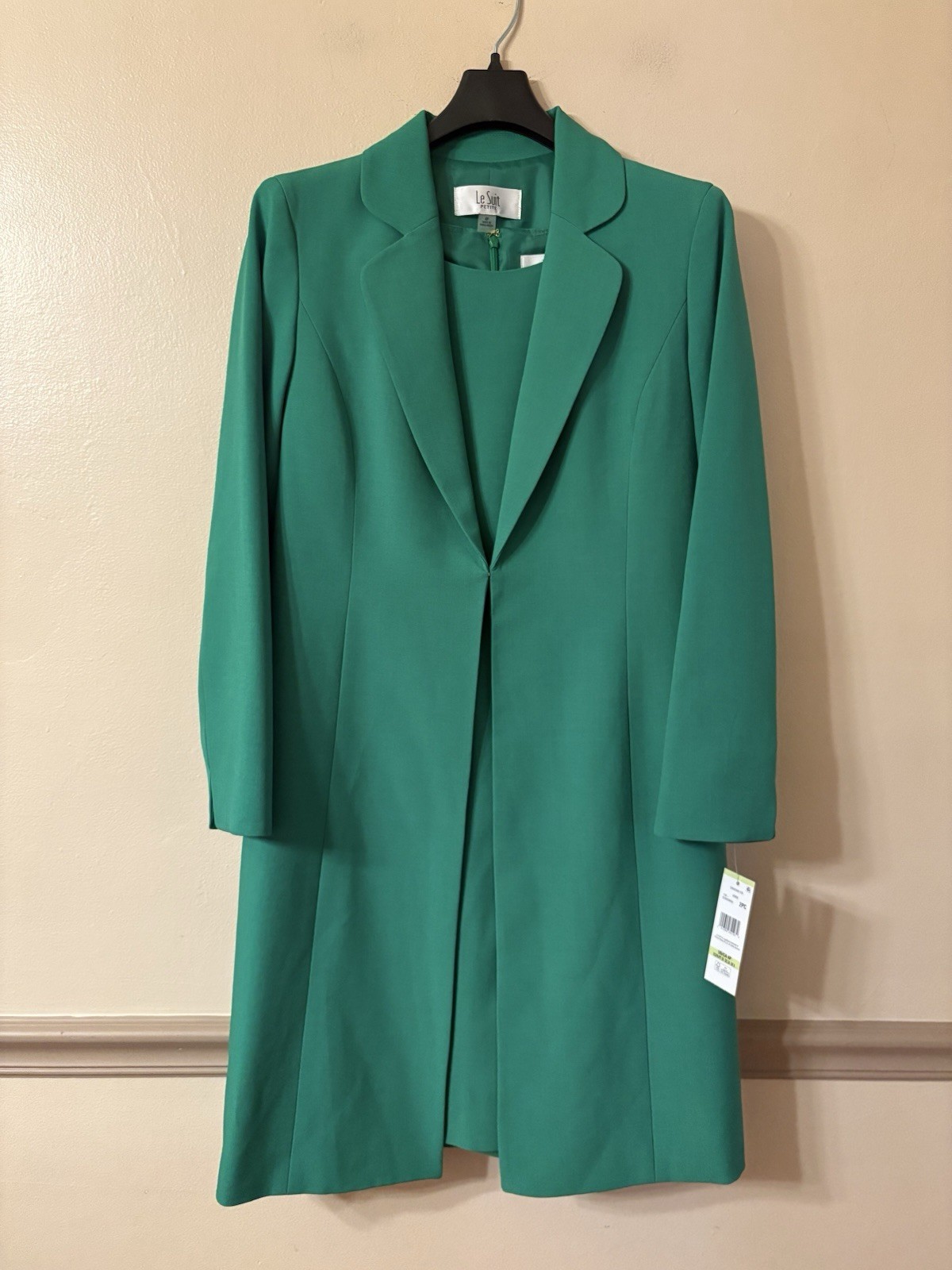 Le Suit Crepe Elongated Blazer & Sheath Dress Suit Size 4P Verde Green