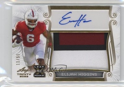 2023 Leaf Trinity White Gold 11/50 Elijah Higgins RPA Rookie Patch Auto RC 11xt