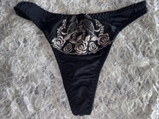 Maidenform Y2K Vintage Embroidery L Bikini Thong String Panty Underwear Black