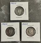 3 1942 D MERCURY DIMES, CIRCULATED, UNGRADED