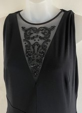 Lauren Ralph Lauren EVENING Black Maxi Sequined Illusion V Mesh Detail Dress-8P