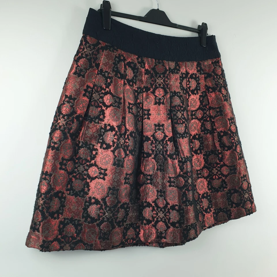 Monsoon Skirt Size 18 Jacquard Red Metallic Bubble Pleated Festive Occasion - Image 2 of 4