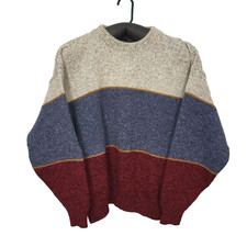 Vintage Lands End Mens Large Regular Wool Blend Sweater Color Block Made in USA