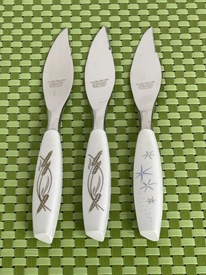 Mode Danish Stainless 3 Steak Knives Atomic Starburst & Wheat Sheffield England