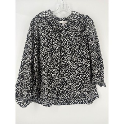 Chicos Womens Black White Abstract Print Button Up Shirt Blouse Top Size 2