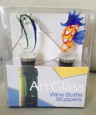 Blown Art Glass Sea Wine Bottle Stoppers Seahorse Dolphin Set NEW Hand Crafted
