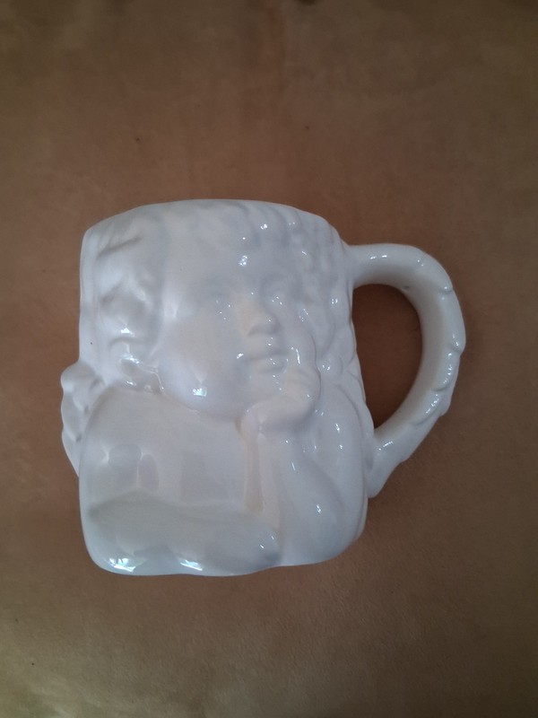 World Bazaars Inc. White Angel Cherub Double Sided Cup Mug NEW