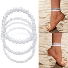 Layered Beaded Ankles Bracelet Elastic Foot Chain Anklets Women Foot Jewelry