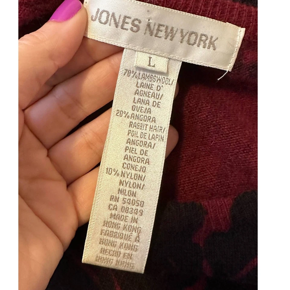 Suéter Jones New York vermelho preto floral manga comprida tamanho Grande - Imagem 3 de 4