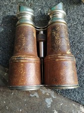 Antique Collectible Leather  Metal Binoculars with Cover