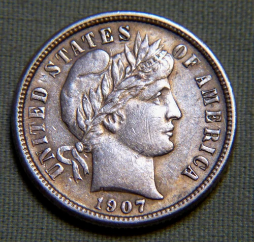 1907 United States Silver Barber Dime XF / AU Choice Details - Lot 1381