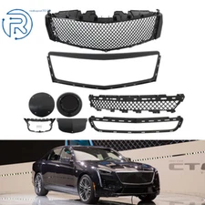 For 2013-2017 Cadillac XTS Upper Grill+Lower Grille+Outer Frame Gloss Black Mesh