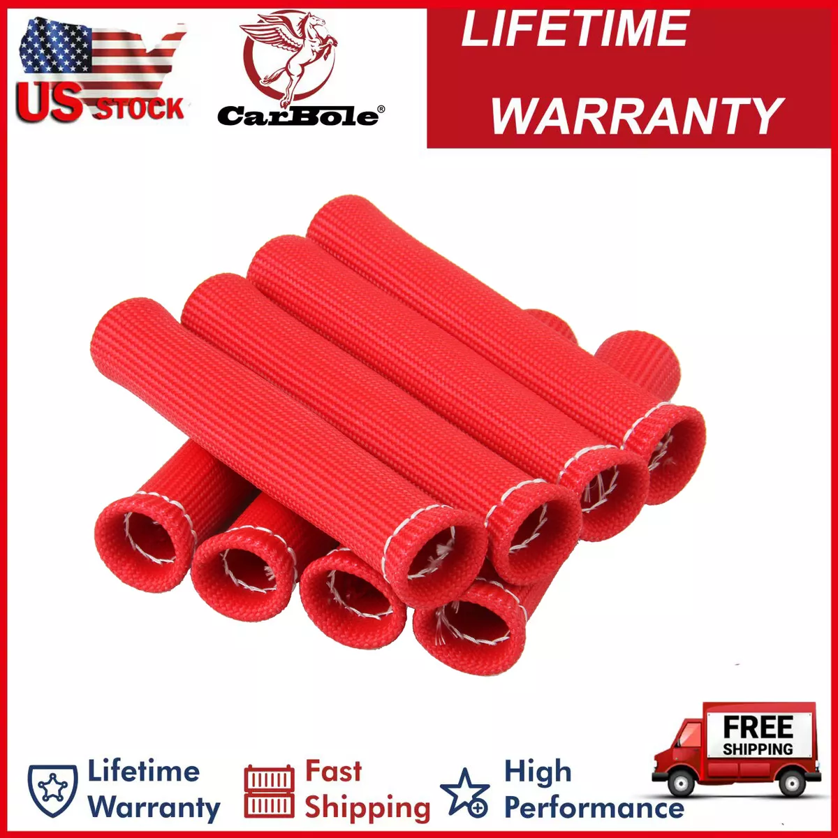 8x 1200° Car Red Spark Plug Wire Boots Engine Heat Shield Protector Sleeve  Cover