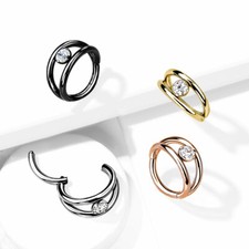 All Surgical Steel Hinged Segment Hoop Ring CZ Center Cartilage Tragus Helix