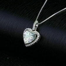 Women's 1.50Ct Heart Cut Lab Created Diamond Halo Pendant 14K White Gold Finish