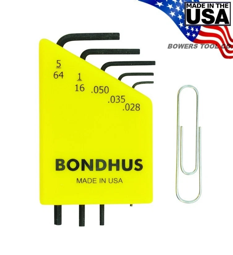 Bondhus 5pc Micro Mini Hex L Wrench Set SAE 5/64" to .028 Made in USA 35393 - Image 2 of 3