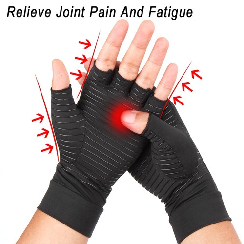 Lot Copper Infused Arthritis Compression Gloves Half Finger Joint Pain Relief - Picture 3 of 14