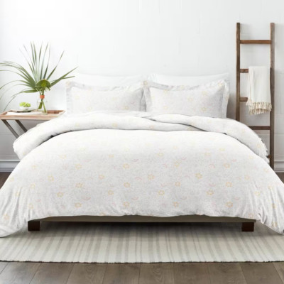 Spring Vines Patterned Performance White Queen 3-Piece Duvet Cover Set