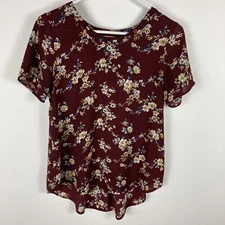 Sienna Sky Women's Floral Maroon Red Blouse Short Sleeve Top Size S