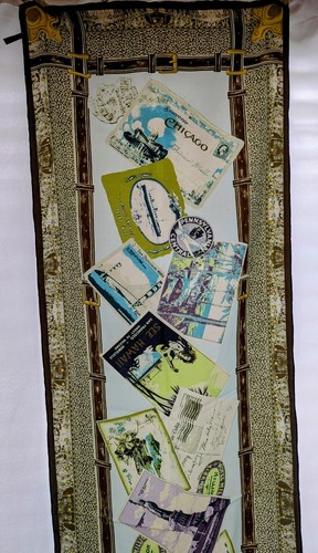Talbots 100% Silk Scarf 18”x66" Rectangular Rolled Edges Travel America Theme - Picture 2 of 3