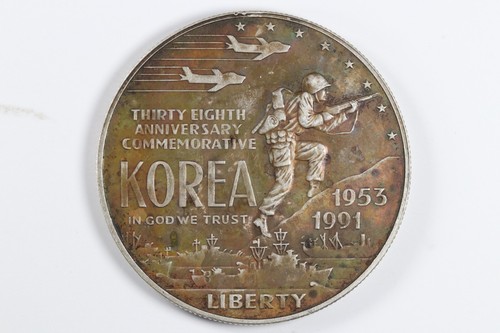 1991-P Korean War Commemorative Silver Dollar Camo Toning $1 - 第 1/3 張圖片