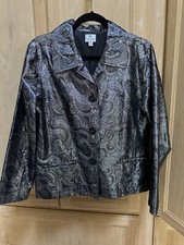 Chicos Paisley Brocade Party Jacket 2/large Silver Black Glitzy Party Elegant
