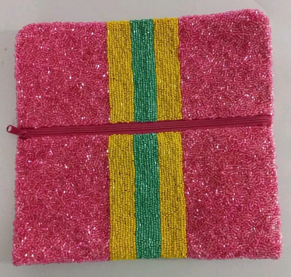 Bolso de Mano Moyna Cuentas Rosa Verde Amarillo Cuentas ¡BONITO! Foto 4 de 4