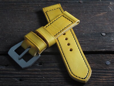 Handmade ''Limone'' yellow leather watch strap VDB Panerai GPF 28,27,26, 24,22mm