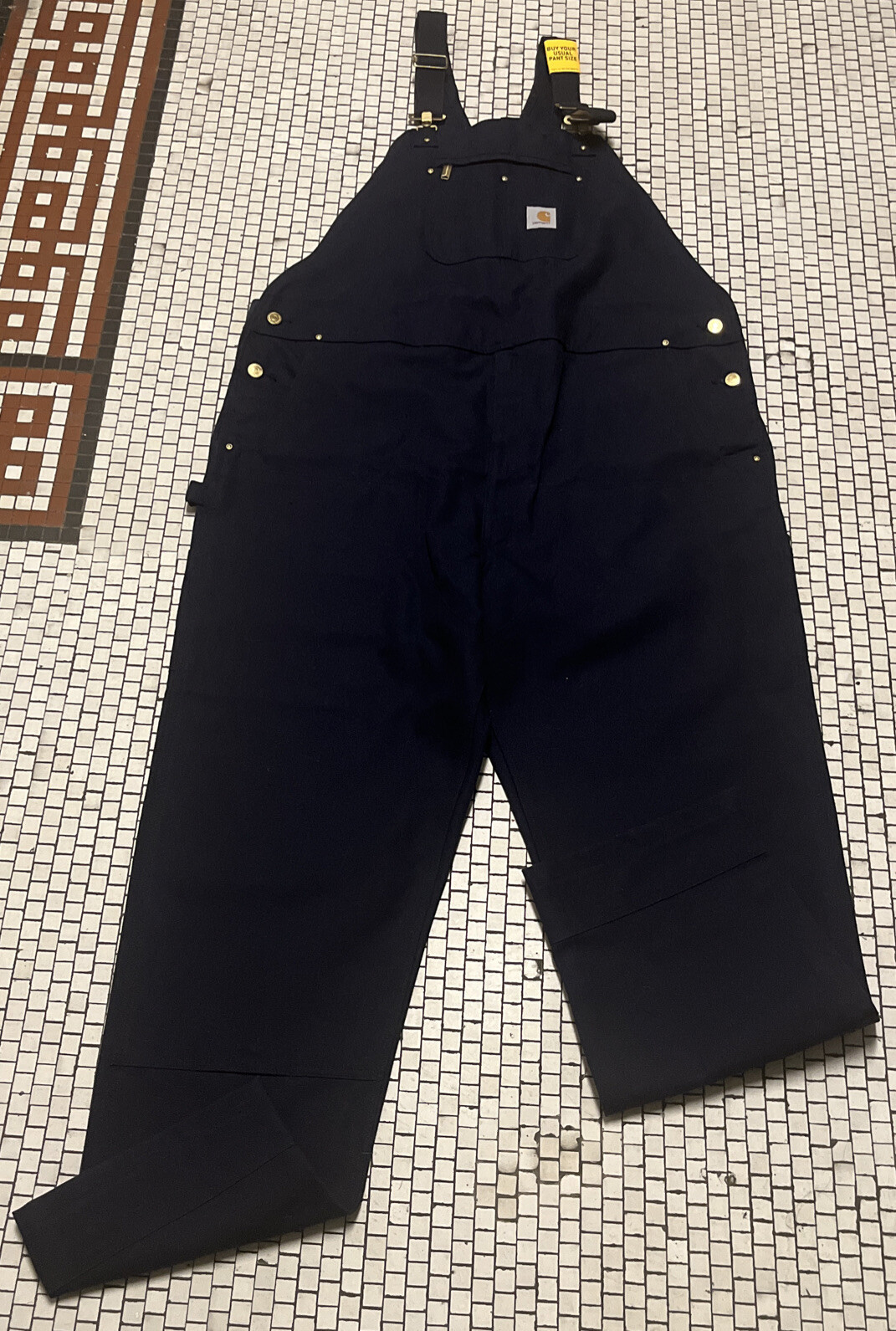 Carhartt Mens R01 Duck Bib Overalls Navy Blue Sz 48 x 36 Double Front