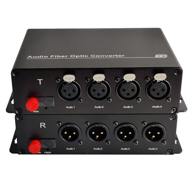 4 Port 3Pin XLR Balanced Audio over Fiber Optic Converter Broadcast Level A set
