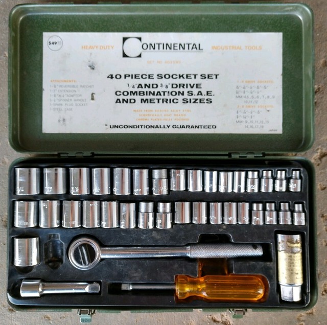 Vintage Continental 40 Piece Socket Set Tools Metric S.A.E. Made in