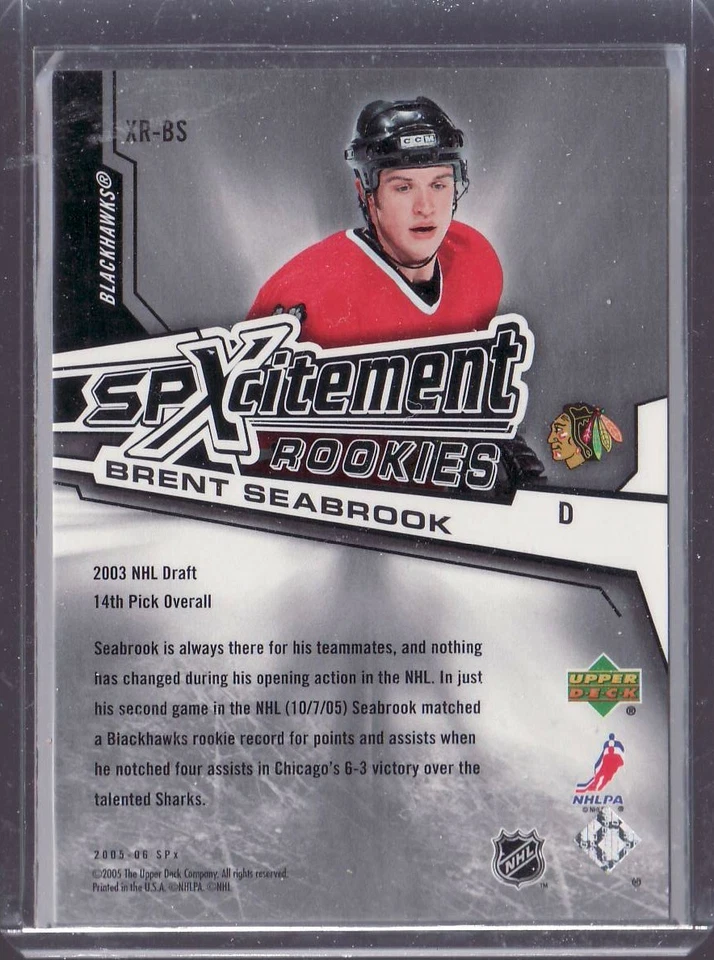 2005-06 BRENT SEABROOK SPXCITEMENT ROOKIE CARD BLACKHAWKS 139/999 - Image 2 of 2