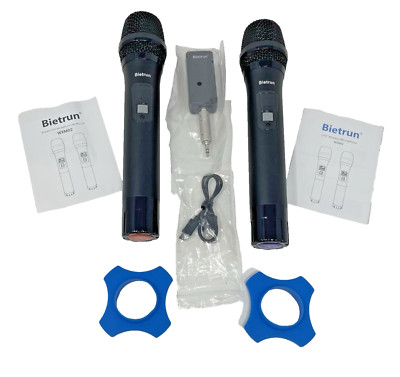 Bietrun WXM02 UHF Dual Wireless Microphone System BLACK Set Of Two Mics Open Box