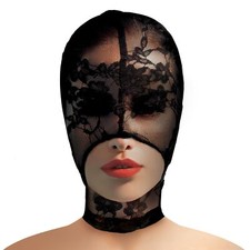 Stretchy Polyester Lace Bondage Hood BDSM Mask Open Mouth Roleplay Sex Toy